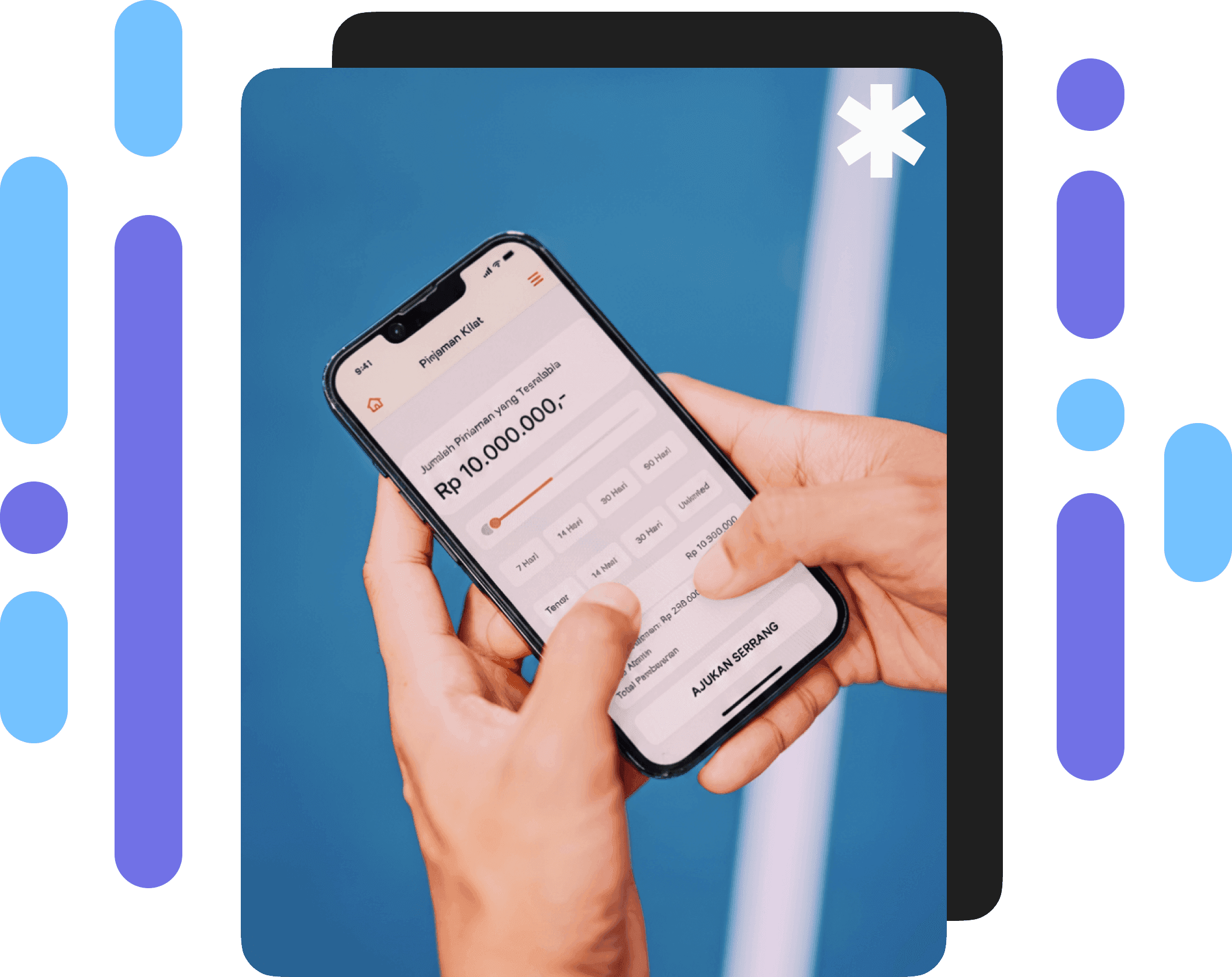 SmartBright product preview shown on a mobile phone with colorful accent bars.
