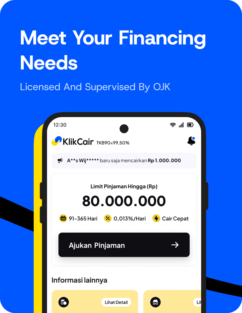 KlikCair financing application interface preview.