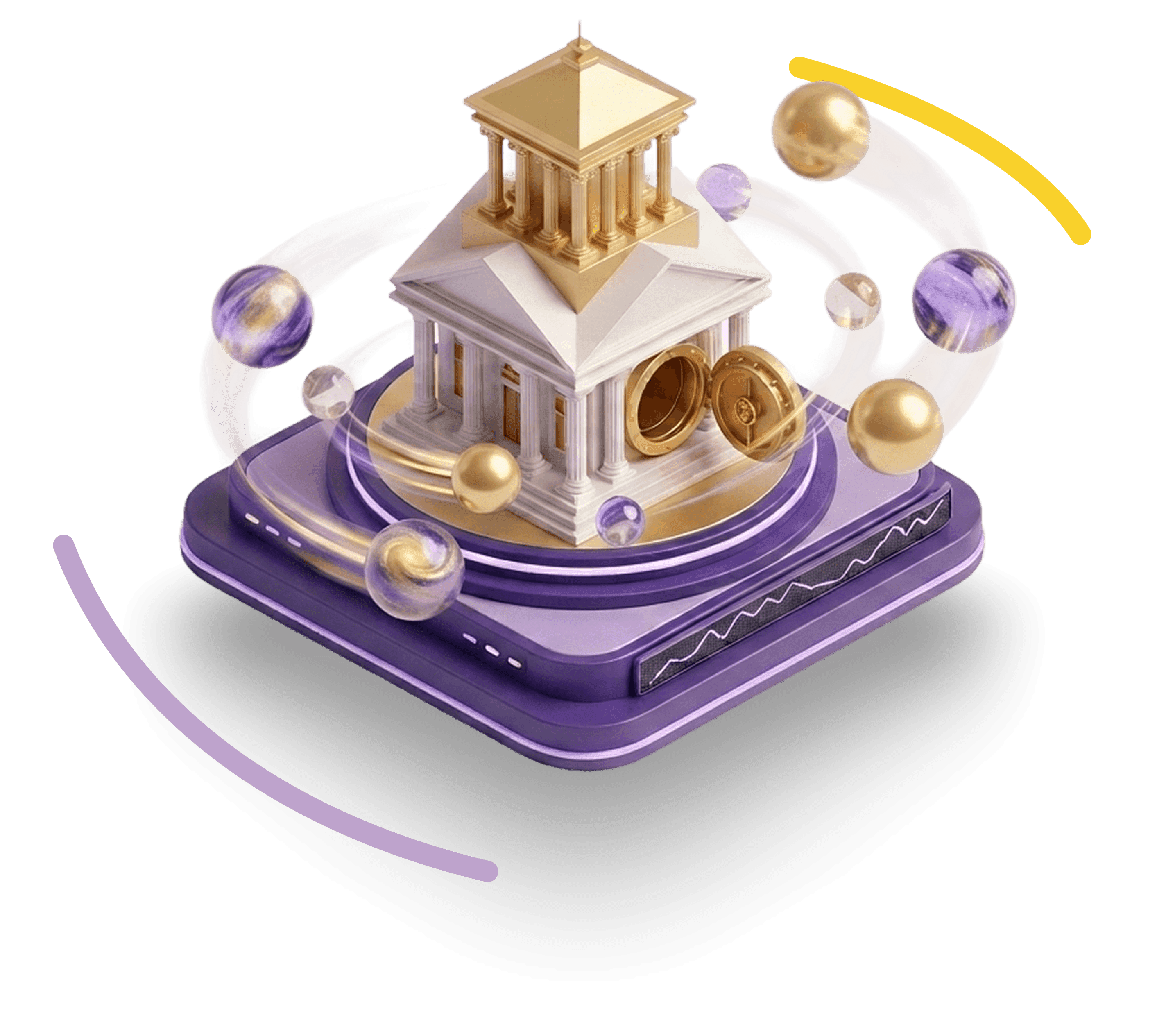 3D lending lifecycle illustration with automated workflow steps orbiting a central borrower profile.